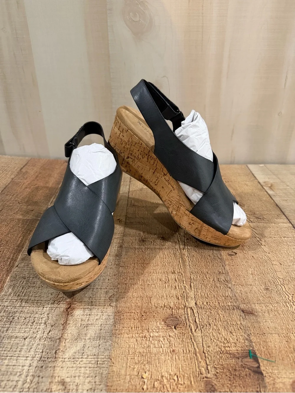 XAppeal Women's Black Cork Slingback Wedge Sandals Size 10 Medium